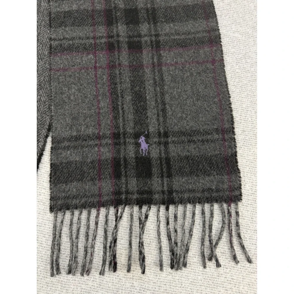 Polo Ralph Lauren Scarf Mens Grey Plaid Herringbone  Wool Blend Italy